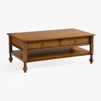 Table basse vintage française pour salon, table d'appoint en bois massif de style campagnard américain avec rangement, meubles de salon
