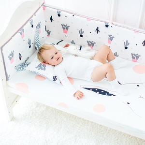 Prix bas pliable rose motif végétal imprimé doux mousseline bébé lit Bébé pépinière lit bébé pare-chocs de sécurité ensembles - Product Image 5
