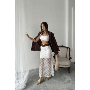 <b>White</b> High Waist Lace <b>Skirt</b> For Women Soft <b>Maxi</b> Length Elegant Design - Product Image 6