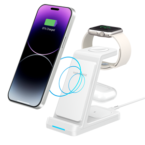 Adolph Chargeur sans fil 3-en-1 Type-C 15W QC3.0/ Sortie d'alimentation rapide à aspiration magnétique pour téléphones portables et écouteurs en matériau ABS - Product Image 1