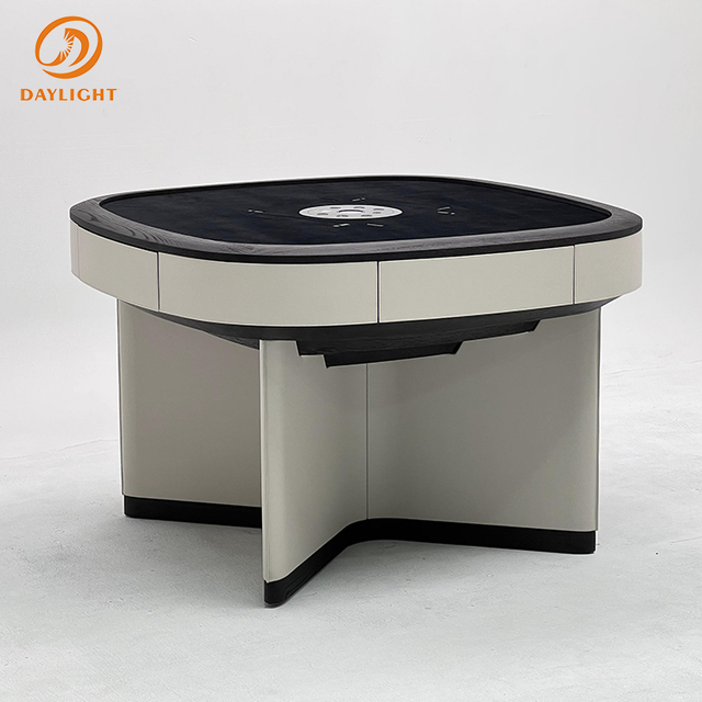Luxury Fully Automatic 4-Seat Mahjong and Poker Table Solid Wood Saddle Leather Customizable Modern Style for Casino Gambling