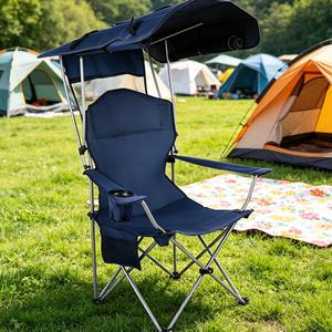 Chaise pliante d'extérieur avec auvent, <span class=keywords><strong>fauteuil</strong></span> inclinable portable, chaise longue pare-soleil pour la plage, le barbecue, la pêche et les loisirs quotidiens - Product Image 4