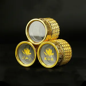 מותאם אישית לוגו גילדה איראן 5g זעפרן זכוכית מיכל 10g Zaffron יוקרה זהב זכוכית עגול בקבוק