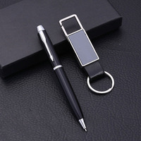 Ensemble de porte-clés en cuir et alliage, logo personnalisé, stylo en métal, cadeau de bureau, ensemble de porte-clés cadeau