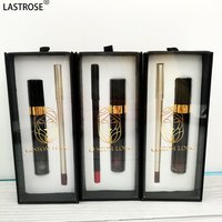 Kit de gloss à lèvres et crayon à lèvres imperméable noir et or 2 en 1, longue tenue, haute pigmentation, gloss à lèvres brillant et crayon à lèvres