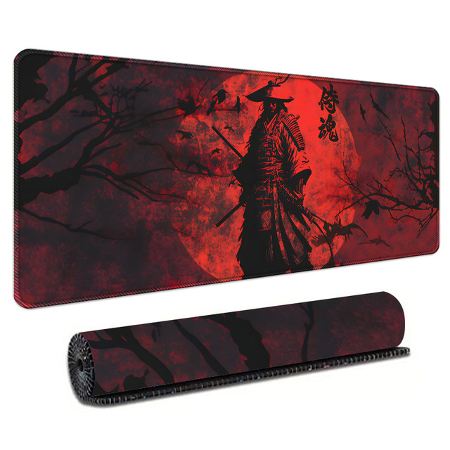 Custom Rubber Non-Slip Desk Mat Office Desk Accessory Japanese Samurai Red Large Extended Gaming Mouse Pad