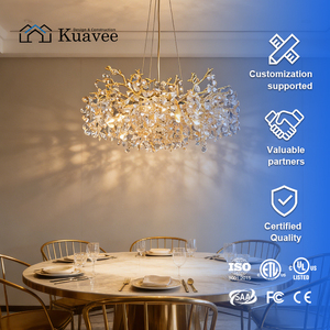 Luminaires décoratifs de plafond de style européen, lustres en cristal dorés de luxe personnalisés, accessoires en forme de branche, luminaire suspendu - Product Image 1