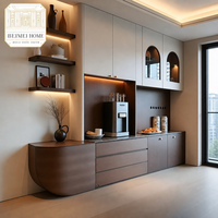 Buffet de salle à manger personnalisé | Porte en verre cintrée gris beige | Étagère flottante LED | Base Courbe | Vente en gros OEM