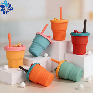 Tasse pliable en silicone de 400 ml avec paille, portable pour enfant, légère, pour boisson - Product Image 3
