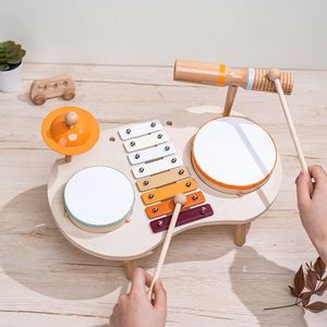 Ensembles de clochettes et de tambours pour enfants, jouets musicaux en bois Montessori pour bébés, aides pédagogiques sensorielles de percussion pour l'apprentissage précoce - Product Image 3