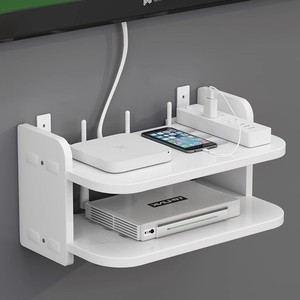 <b>Wall</b> <b>Mounted</b> Router <b>Shelf</b> 2 Tier For TV Set Top Box WiFi Storage No Drilling Required - Product Image 1