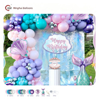 Perlengkapan Garland Balon Putri Duyung, Balon Foil Cangkang Ekor Putri Duyung, Balon Lateks Ungu Teal Pink, Set Gapura Balon Bawah Laut untuk Anak Perempuan