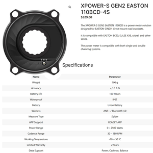 Pédalier arrière <span class=keywords><strong>VTT</strong></span> Lp Model 006 en fibre de carbone ultra léger 110BCD 2X PowerMeter résistant à l'eau - Product Image 4
