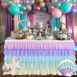 Falda de mesa de <span class=keywords><strong>Fiesta</strong></span> de arcoíris para BH-804, falda de gasa con tutú para mesa rectangular, decoración de <span class=keywords><strong>Fiesta</strong></span> de cumpleaños de boda, Baby Shower - Product Image 3