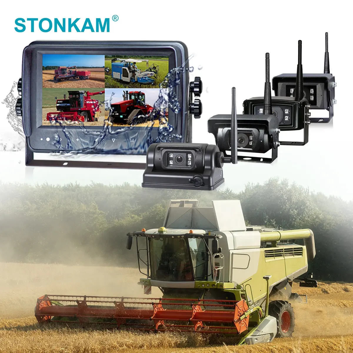 Stonkam pin Powered không dây sao lưu xe tải hệ thống máy ảnh màn hình cảm ứng không thấm nước cơ sở từ tính cho xe tải xe buýt trang trại xây dựng