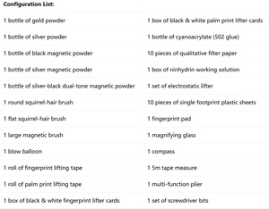Kit di Raccolta Prove per <span class=keywords><strong>Scena</strong></span> <span class=keywords><strong>del</strong></span> <span class=keywords><strong>Crimine</strong></span> K041 ZAKC-V - Senza Cinghia, Prodotto in Cina, Unisex - Product Image 3
