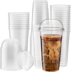 Gobelet à smoothie en plastique transparent PP épais jetable avec couvercle, logo personnalisé, 350 ml, 16 oz, 500 ml, 700 ml, pour bubble tea, boba, lait au thé - Product Image 1