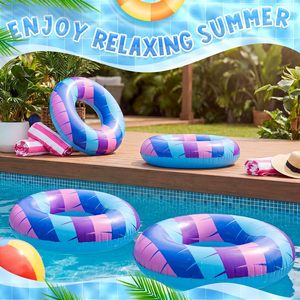4 Pack Blue Purple Pink Striped <b>Inflatable</b> Swim Rings <b>for</b> <b>Pool</b> Beach - Product Image 5