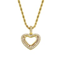 Collier Cœur Creux Plaqué Or avec Zircon Cubique, Chaîne Corde, Breloque Scintillante, Cadeau pour Couple, Bijou de Fête et de Rue