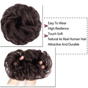 Morceau de cheveux <span class=keywords><strong>chignon</strong></span> désordonné marron châtaigne petits pains bouclés ondulés chouchou synthétique <span class=keywords><strong>chignon</strong></span> désordonné Extensions naturelles pièces de cheveux Updo pour les filles - Product Image 3
