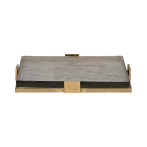 Elegante Vassoio Decorativo con Cornice in Metallo e Piano in Vetro, Pezzo d'Arredo Moderno per Comodino o Tavolino da Caffè - Product Image 1