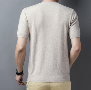Suéter de punto de manga corta con cuello en V de color liso para <span class=keywords><strong>hombre</strong></span>, estilo casual, ideal como capa base, novedad de otoño, venta al por mayor. - Product Image 6