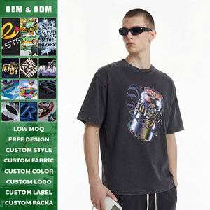 T-shirt graphique streetwear homme en coton 250G, motif métal acide, délavé, bords bruts, doux, respirant, manches courtes, personnalisable, vente en gros - Product Image 1