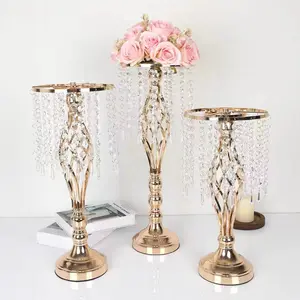 Niseven Creatieve Bruiloft Centerpieces Tafeldecoraties Metalen Goud Zilveren Bloemen Staan Met Kroonluchter Kristal