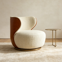Fauteuil pivotant de luxe ergonomique à dossier en S, en cuir et tissu assortis, pour salon et villa