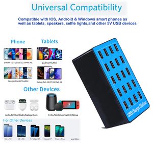 Caricatore USB intelligente a 20 porte 100W protezione totale sovraccarico tensione globale Multi-dispositivo di ricarica per telecamere - Product Image 2