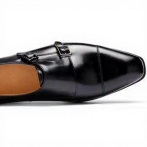 Scarpe Eleganti <span class=keywords><strong>da</strong></span> <span class=keywords><strong>Uomo</strong></span> in Vera Pelle Marrone/Nera con Lacci, <span class=keywords><strong>Calzature</strong></span> Formali per Matrimoni e Ufficio con Punta Affusolata e Doppia Fibbia - Product Image 1