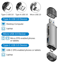 Lector de tarjetas de alta velocidad de transferencia SD TF tipo C a USB A 3,0 y adaptador Micro Memory OTG para computadora portátil