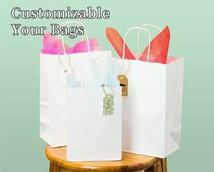 Sacs en papier blanc recyclé de sortie d'usine 100g 110g 120g, sacs en papier personnalisés avec poignée, sacs en papier pour plats à emporter - Product Image 3