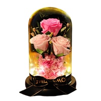 Luxuriöses Handgefertigtes Valentinstag-Geschenk Unsterbliche Blume Glasglocke LED-Licht Holzsockel Konservierte Rosen Bouquet Muttertag