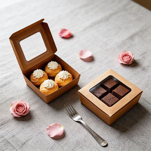 Boîtes à pâtisserie petites neuves en gros avec fenêtre pour snacks, cadeaux de fête, café, restaurant, plats à emporter - Papier kraft recyclé - Product Image 2