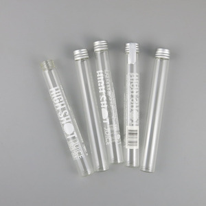<span class=keywords><strong>Tube</strong></span> en <span class=keywords><strong>verre</strong></span> transparent 45ML avec bouchon à vis grande bouteille mince couvercle en aluminium argenté sérigraphie disponible pour le stockage de test - Product Image 1