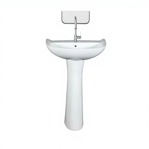 Lavabo sur pied en céramique pour salle de bain d'hôtel moderne, 555x420x845mm, facile à nettoyer, avec ensemble de robinetterie - Product Image 1
