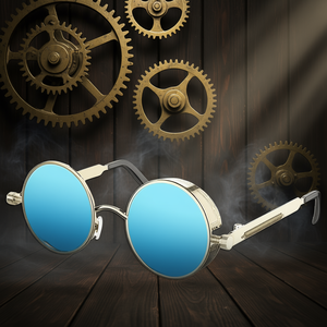 Lunettes de soleil polarisées rondes, style steampunk gothique, or bleu, unisexe, lunettes vintage pour hommes et femmes, port décontracté - Product Image 2