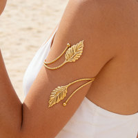Nouveau Bracelet de bras ouvert réglable en forme de feuille, style européen et américain, pour femme, collection été
