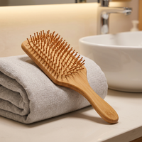 Cepillo de Pelo Ecológico de Bambú con Mango de Madera de Haya, Cepillo de Púas de Nylon para Peinar, Peine de Madera Natural para Masaje Capilar