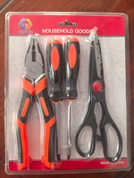Ensemble d'outils à main pour la maison en 4 pièces avec pinces multifonctions, tournevis cruciformes et plats, et ciseaux pour les réparations domestiques