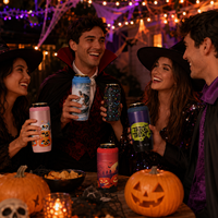 Refroidisseur de bouteilles et canettes de bière Halloween personnalisé en acier inoxydable 304 de 16 oz à double paroi avec 1 couvercle au choix parmi 4 pour les fêtes