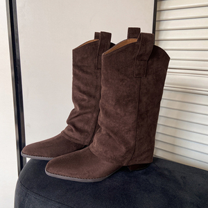 Short/<b>Long</b> 2026 Style Chunky Suede Fabric Ankle Footwear Female Women Boots - Product Image 3