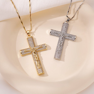 NOUVEAU Collier pendentif croix de Jésus en CZ religieux pour femmes, plaqué argent et or, cuivre pavé de zircon, collier croix <span class=keywords><strong>crucifix</strong></span> - Product Image 6