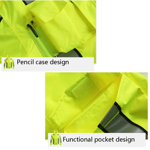 ZUJA Multi-Functional Professional Grade Fluorescent <strong>Yellow</strong> <strong>Waterproof</strong> Pockets High Visibility Raincoat <strong>Jacket</strong> - Product Image 4