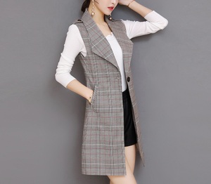 S-3XL automne nouveau gilet à carreaux européen rétro femmes mode revers <span class=keywords><strong>sans</strong></span> <span class=keywords><strong>manches</strong></span> décontracté ample Plaid gilet veste en gros - Product Image 3