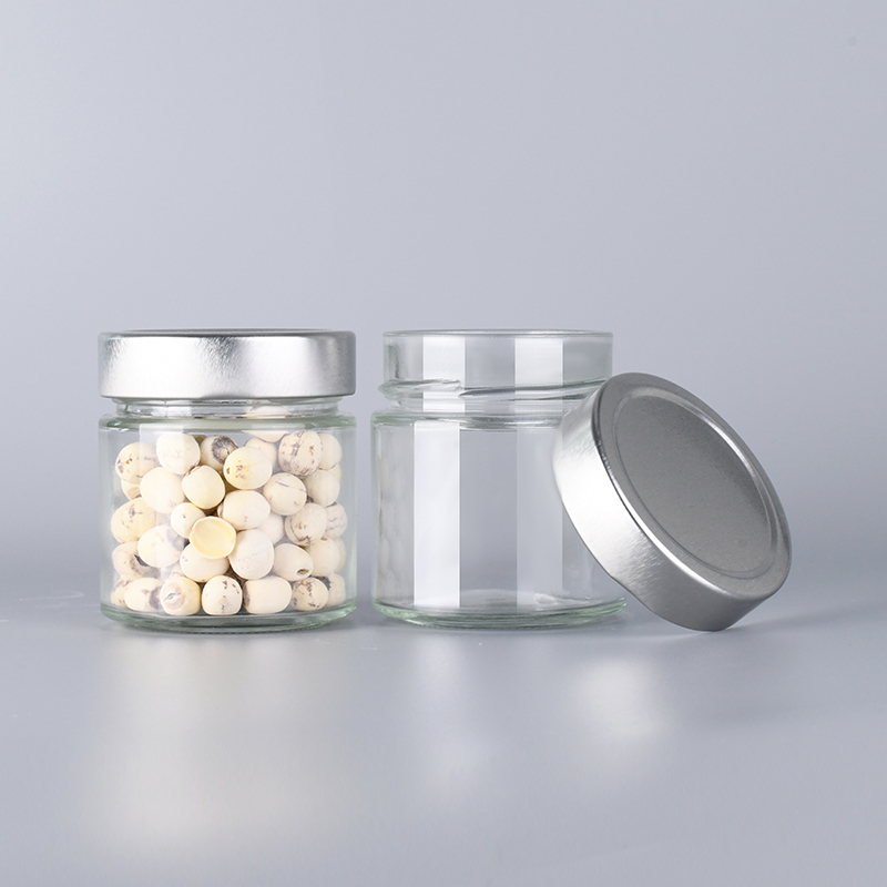 Eco Friendly Round Glass Food Storage Jar 50ml 100ml 150ml 250ml 300ml 500ml Glass Kitchen Canisters with Aluminum Screw Lid