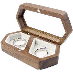 Wooden Jewelry Box Hexagon Shape Solid Wood With Compartments For <b>Rings</b> Earrings <b>Storage</b> Natural Wood Color - Product Image 3