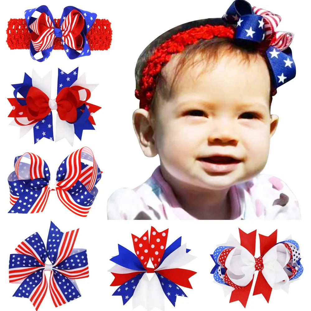 2023 Nieuwe Amerikaanse Onafhankelijkheidsdag 4e Van July Haaraccessoires Strikken Kinderen Babyfestivals Decoratieve Haarclips Groothandel