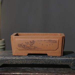Maceta Rectangular para Bonsái Zisha, Hecha a Mano, Estilo Chino Clásico, Forma de Ventana - Product Image 1
